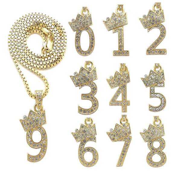 Accessories Iced Out Number Crown Pendant 9 24 Box Chain Poshmark